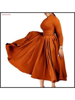 Women's Long Sleeve Maxi Dress High Neck Pleated Plus Size Formal Wedding Guest